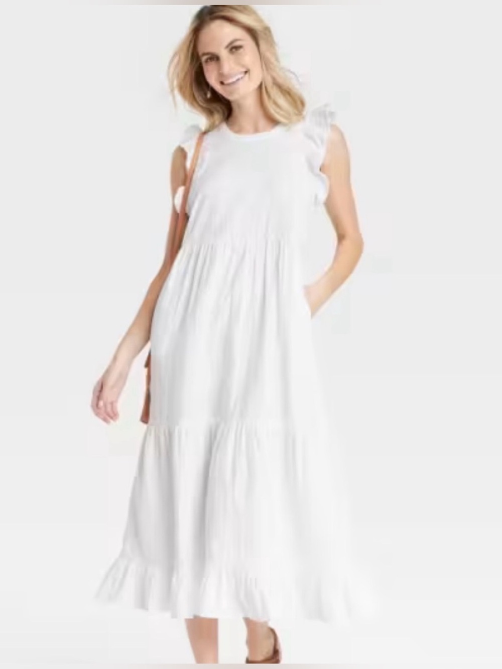 Universal Thread White Ruffle-Sleeve Tiered Maxi Dress